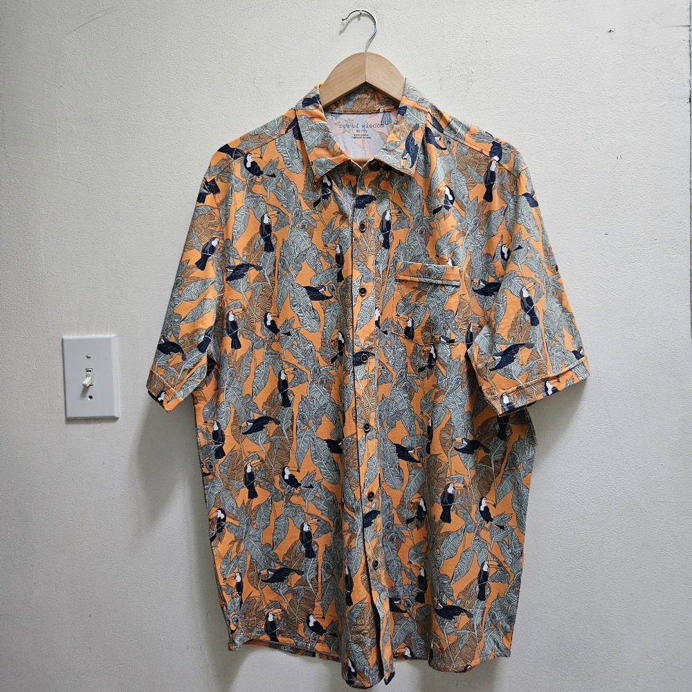 Men's Age of Wisdom Button Down Shirt Cotton Resortwear Orange Blue Size XL NWOT